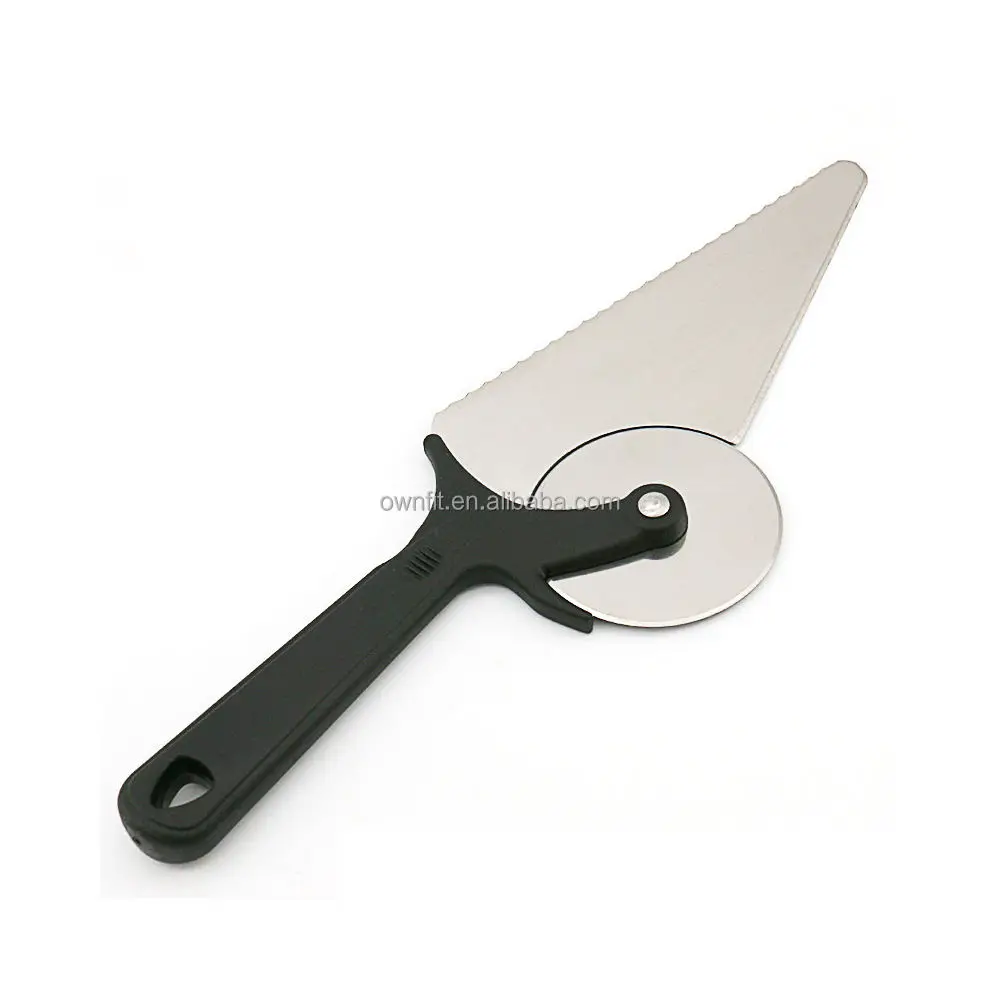 2 in 1 Stainless Steel Pizza Server Cutter with Anti-Slip Handle and Smooth Rotating Wheel Blade Pizza Cutter Slicer