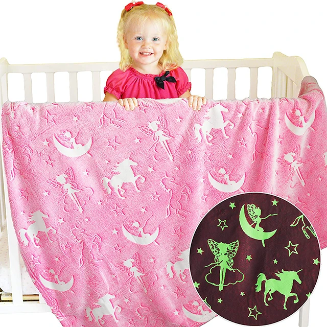 New Print Hot Sale Glow in the Dark and Mat Luminous Fleece Disposable Blanket and Rug for Kids