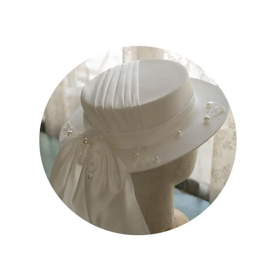 2021 Bride Wedding Dress French Style English Satin Elegant Hat Women Ladies Retro Hat Retro Banquet Photo Studio Accessories