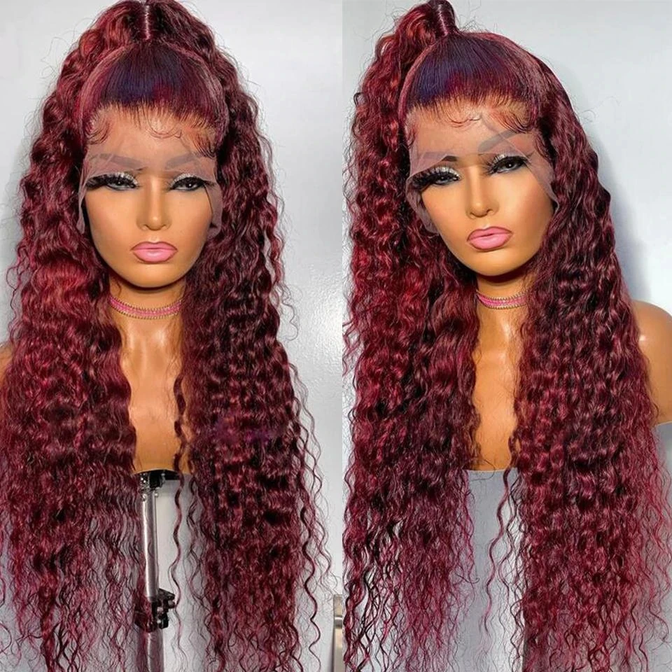 180% Density Body Wave Colored Human Hair Lace Front Wigs HD Transparent Wig 99J Red Burgundy Remy Brazilian Wig For Black Women