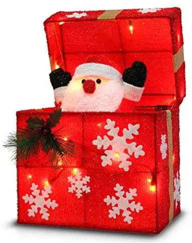 Partycool Christmas Box Santa Shaped Home Led Lighted Outdoor Shrink Collapsible Waterproof Yard Road Garden Lawn Tinsel Party