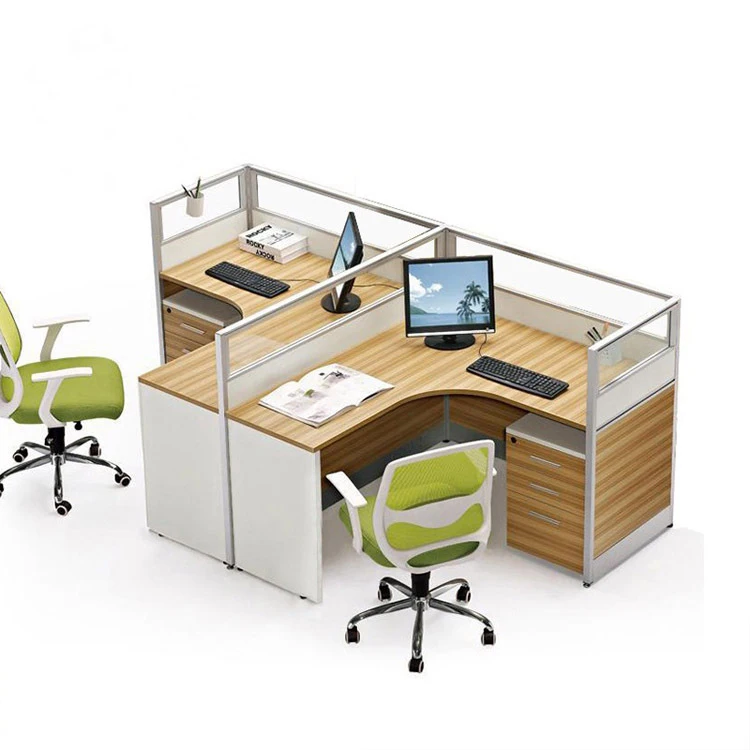 Call Centre Cubicle Aluminum Frame Modular 2 Seater Workstation With 3 Drawer Pedestal