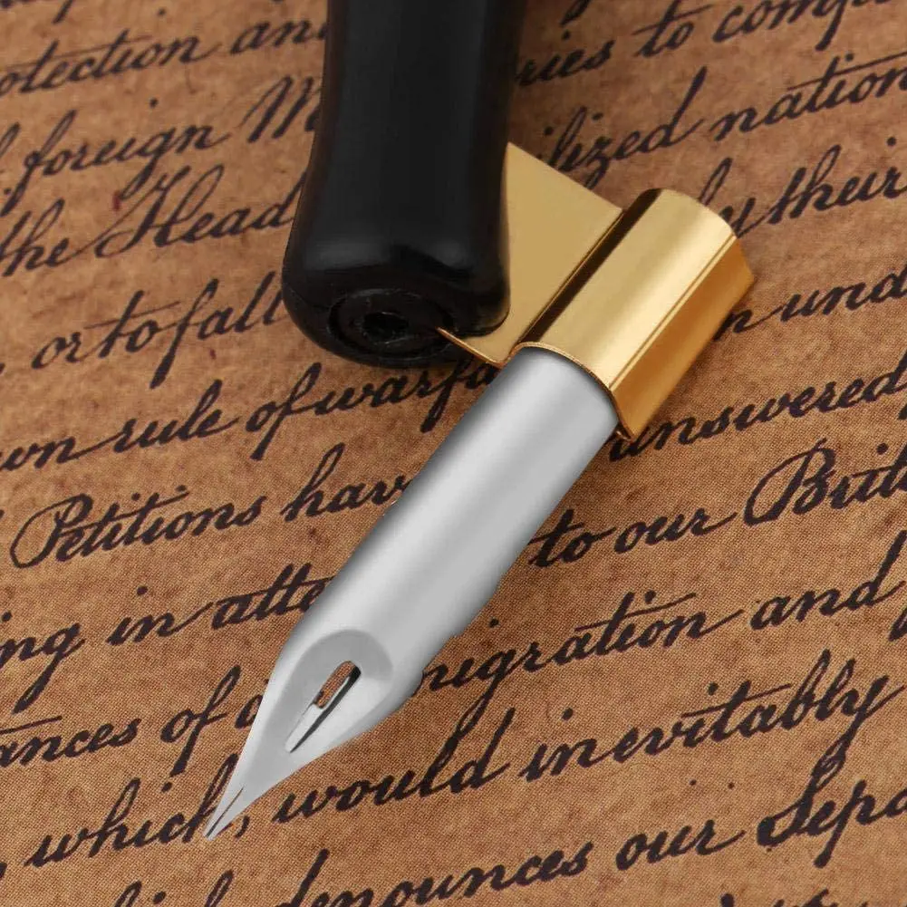 Nib Pen Holder Dual Plastic Calligraphy Oblique Nib Dip Pen Holder and Stub Italic Dip Pen with Removable Multi-Fit Brass Flange