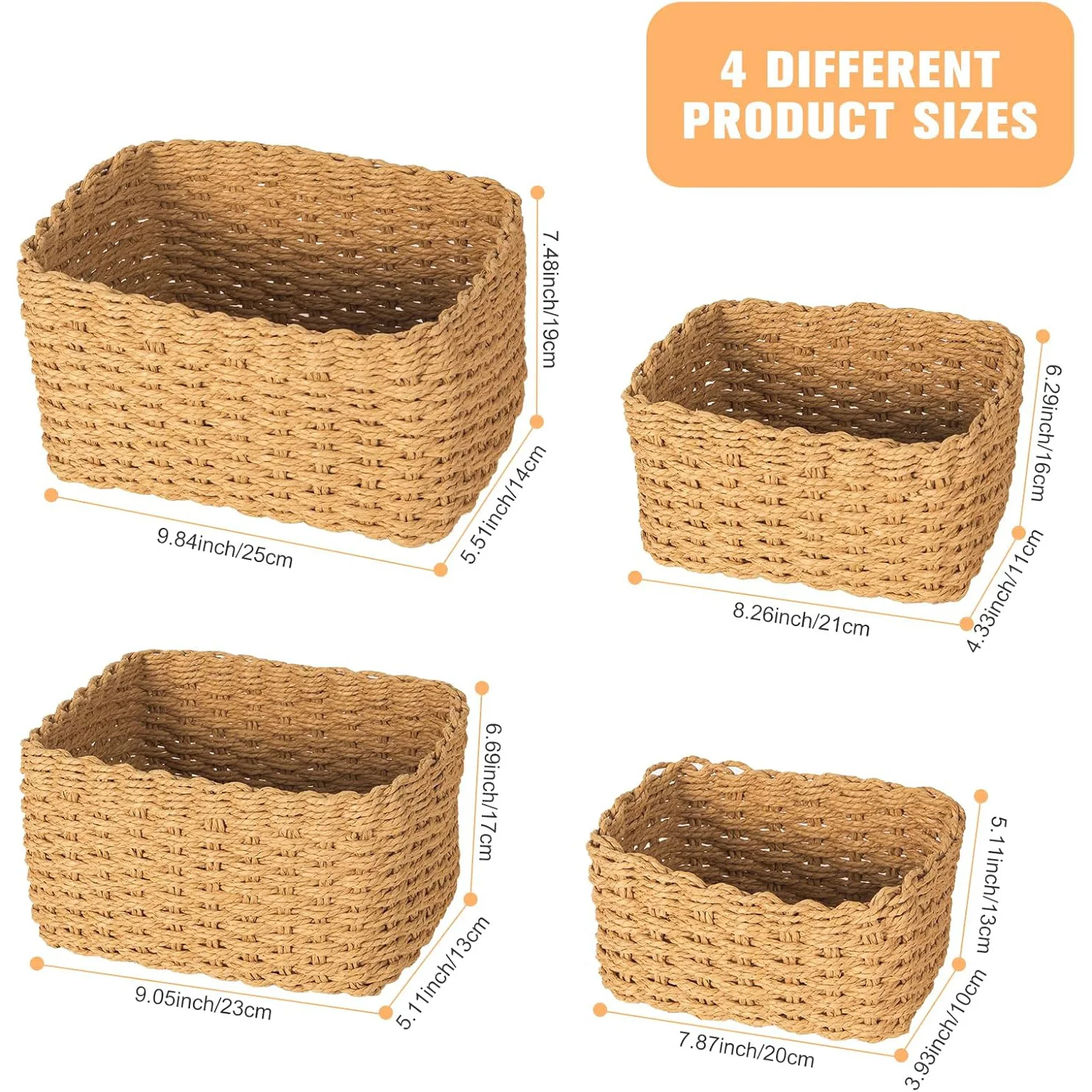 Set of 4 Willow Basket Storage for Changing Unit Stackable Braided Organiser picnic Basket