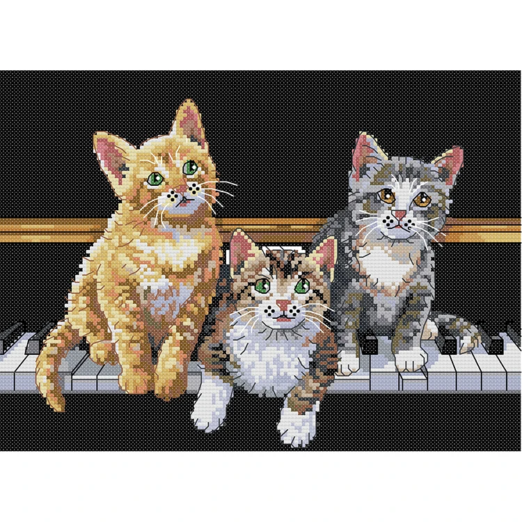 NKF Three cats embroidery kits for beginners fabric sewing craft kit beginners cross stitch kits