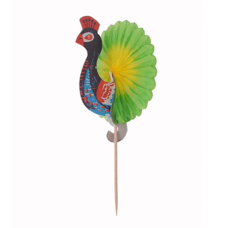 Creative 10 cm Long Peacock Decorative Paper Wooden Fruit Sticks