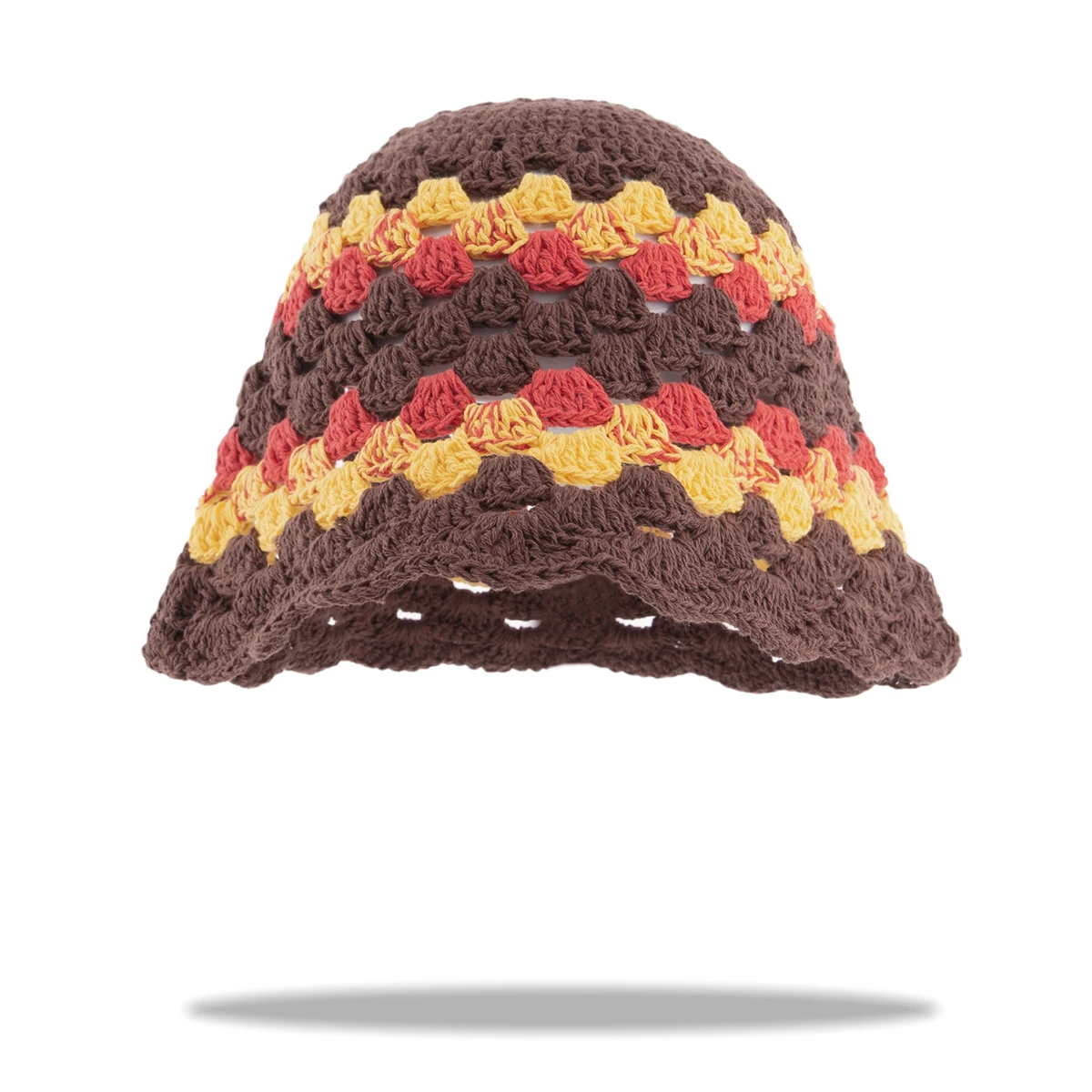 Hand made crochet bucket hat hollow wool hat contrast knitted basin hat