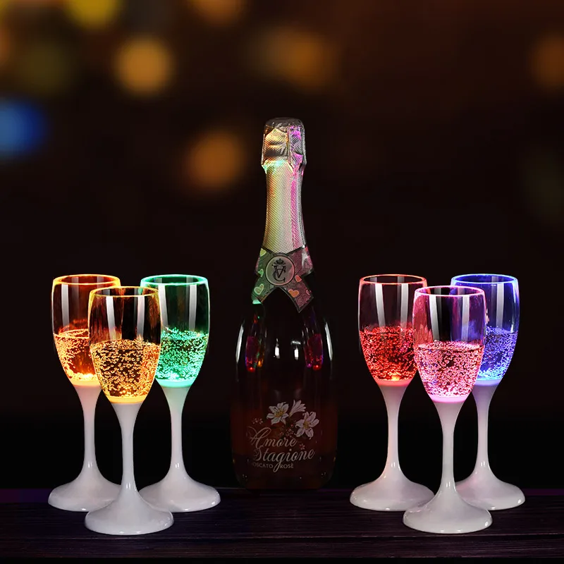 Custom wholesale plastic bulk decorative burgundy wine fancy LED Lights acrylic wedding champagne flutes party drinking glasses