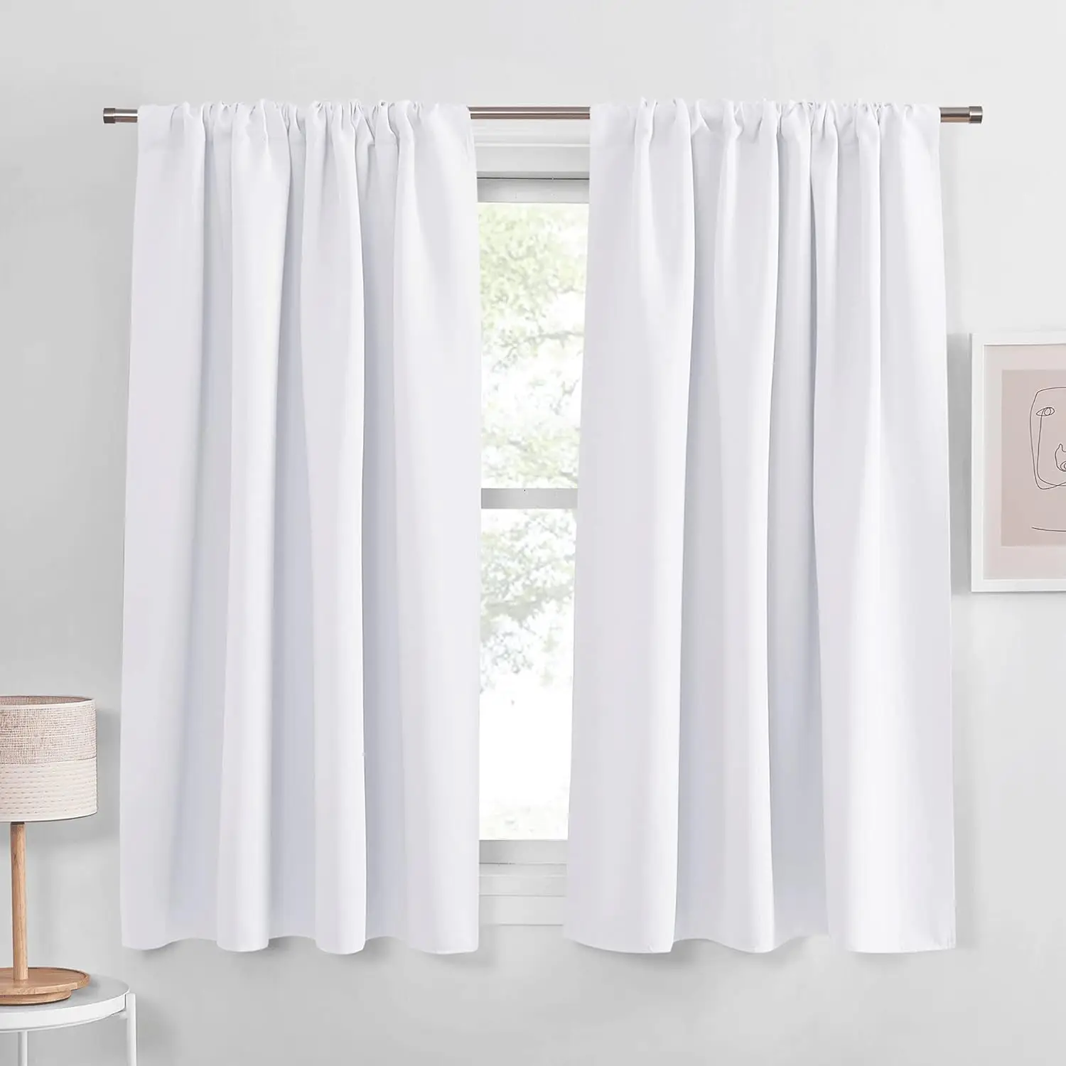 Blocking Panels Blackout Window Curtain Rod Pocket Thermal Insulated Curtains Energy Saving for Living Room/Bedroom 42x45in Long