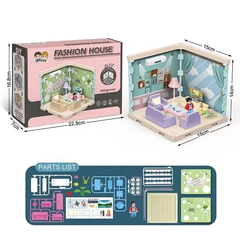Wholesale DIY Educational Children Customized Toys  Mini Assembling a small villa Kit for Kids Fashion House Colorful Plastic