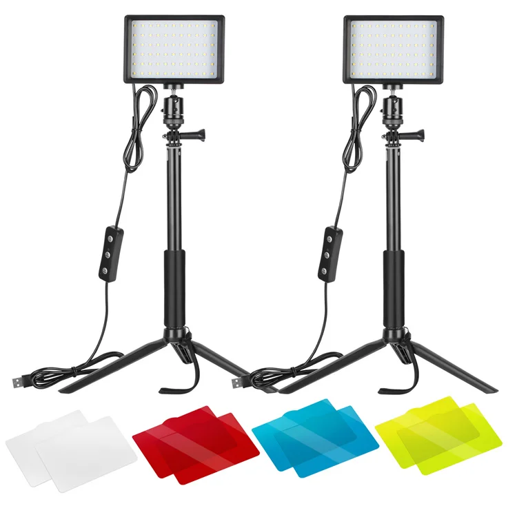 Newest 2 Pack 4 Colors Filters Dimmable 5600k Usb Led Video Light With Tripod Stand
