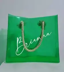 Customized Transparent Fashion PVC Waterproof Tote Shopping Bag with Thick Cotton Handle PINK BAGS