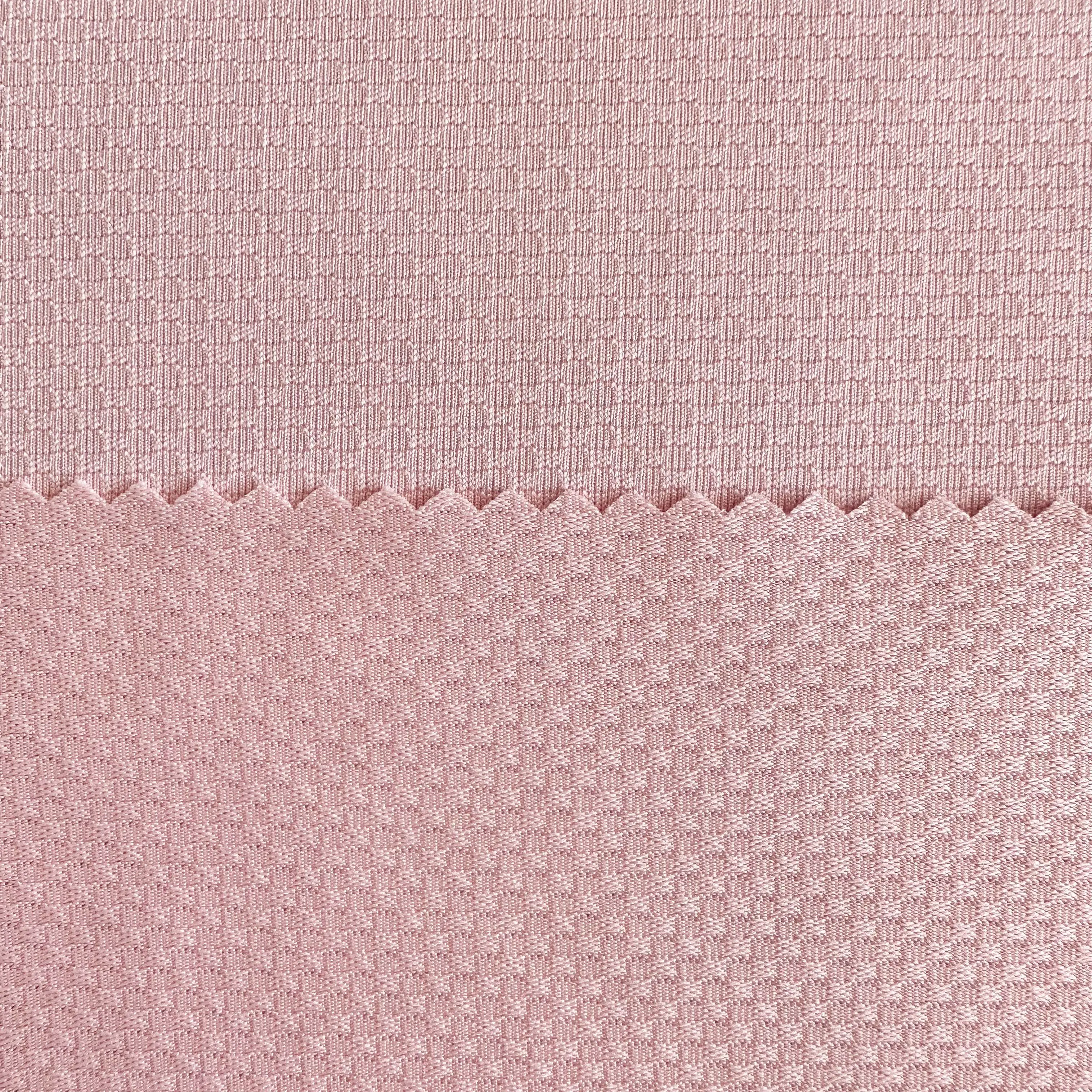 Stock dri fit fabric manufacturers pink polyester spandex dobby texture 4 way stretch jersey fabric for yoga pants