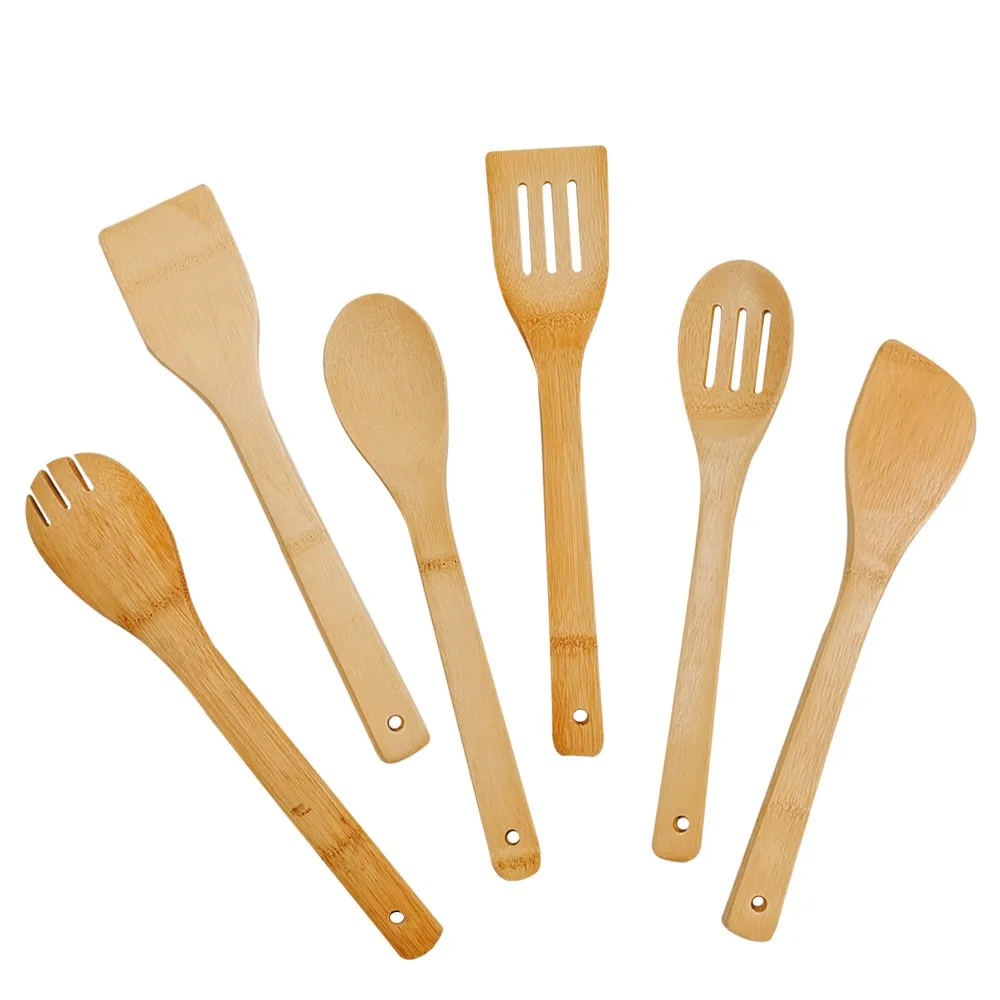6-Piece Sustainable Wooden Kitchen Accessories Set Bamboo Cooking Utensils Cutlery Spatula Spoons Home Tableware Kitchen Use