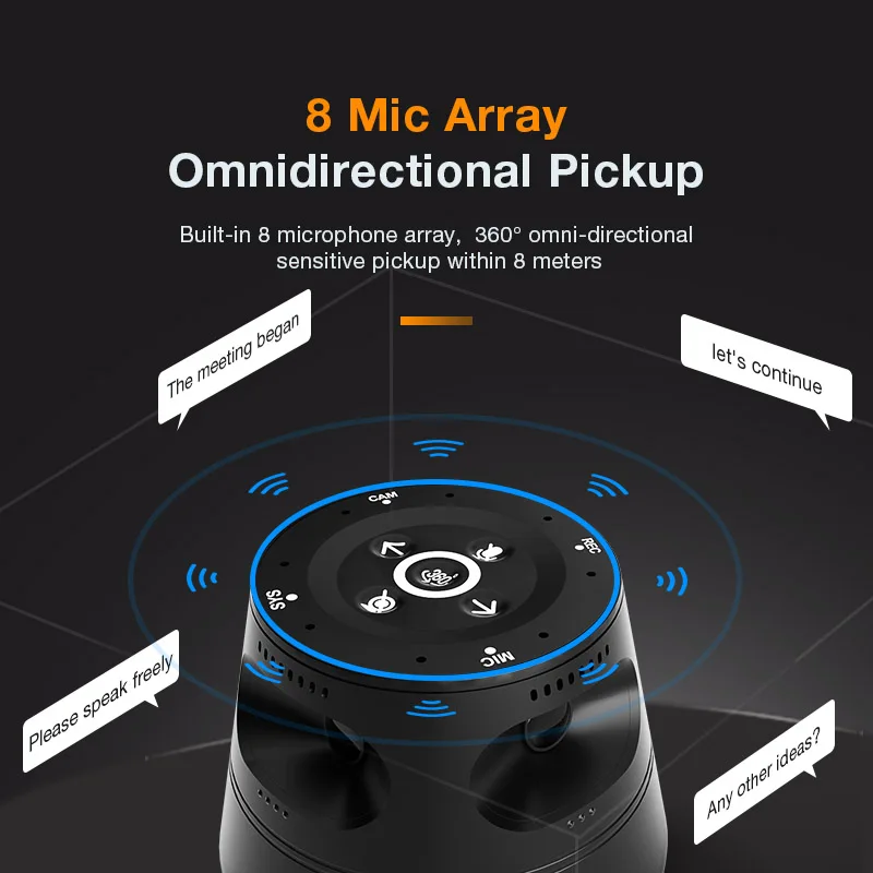 Anywii 360 Panoramic Intelligent Audio Video Conference Device Voice source tracking Video Conference Camera for Record meeting