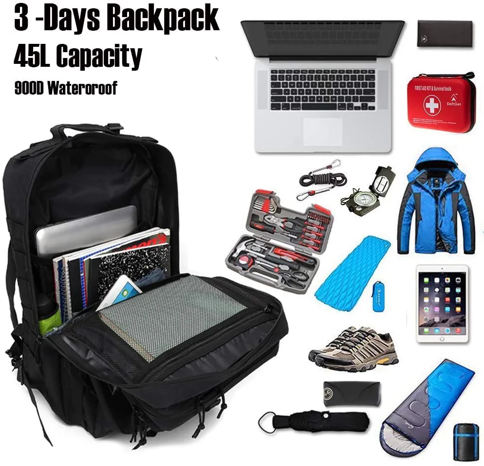 Wholesale Waterproof Big Capacity Portable Cool Durable Tactical  Black Backpack Outdoor Sport Rucksack