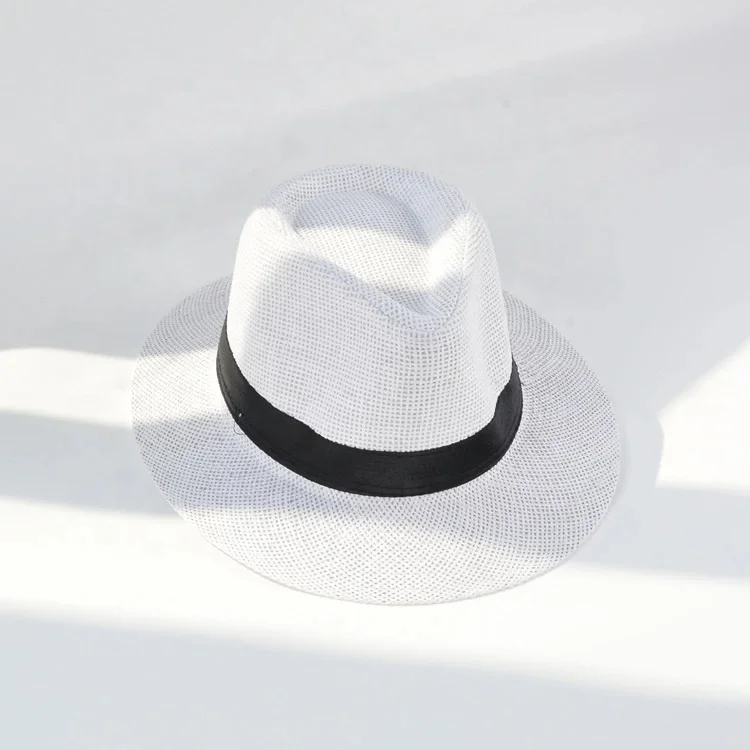 Men Summer Beach Holiday Sun Hat Flat Brim Straw Ribbon Fedoras Sun Protection Eco-friendly Paper Panama Straw Hats