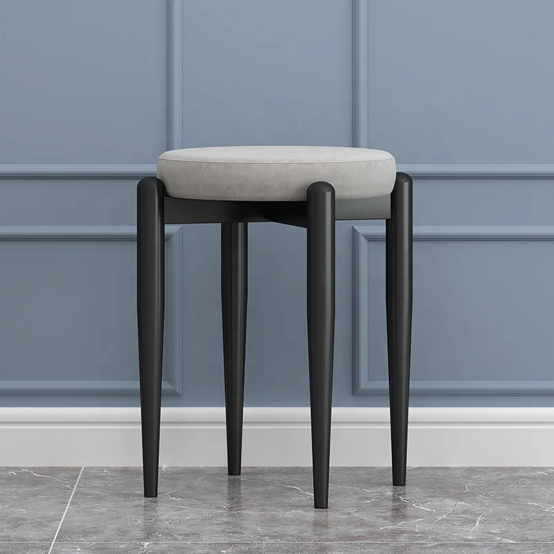 Customized Living Room Round Shape Fabric Ottoman Stool with Metal Leg Frame
