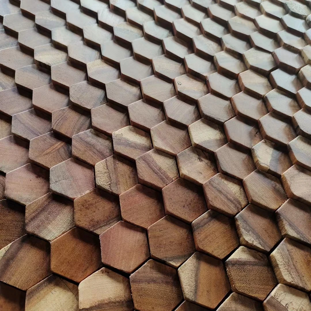 High quality geometric hexagon-shape wood panel uneven interior decor wooden 3d wall panel