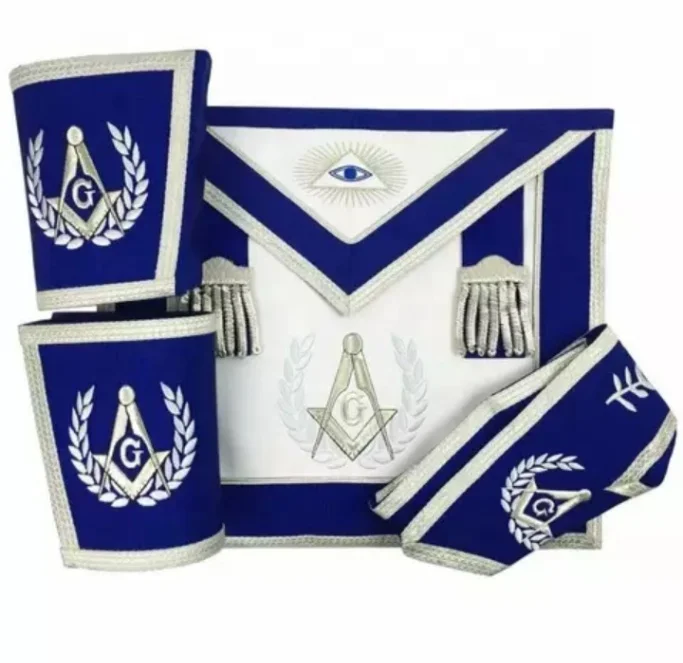 Blue Lodge Master Mason Masonic Apron Set Pakistan Made Masonic Regalia Apron, Collar & Gauntlets Cuffs