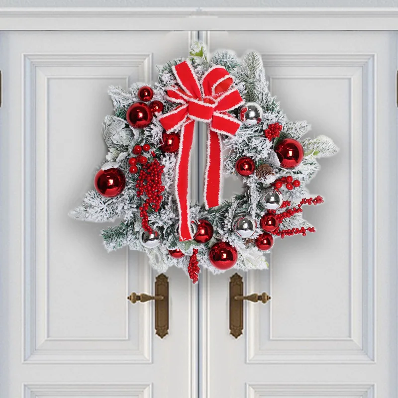 New Christmas Wreath Merry Christmas Front Door Ornament Wall Artificial Pine Garland for Party Decor