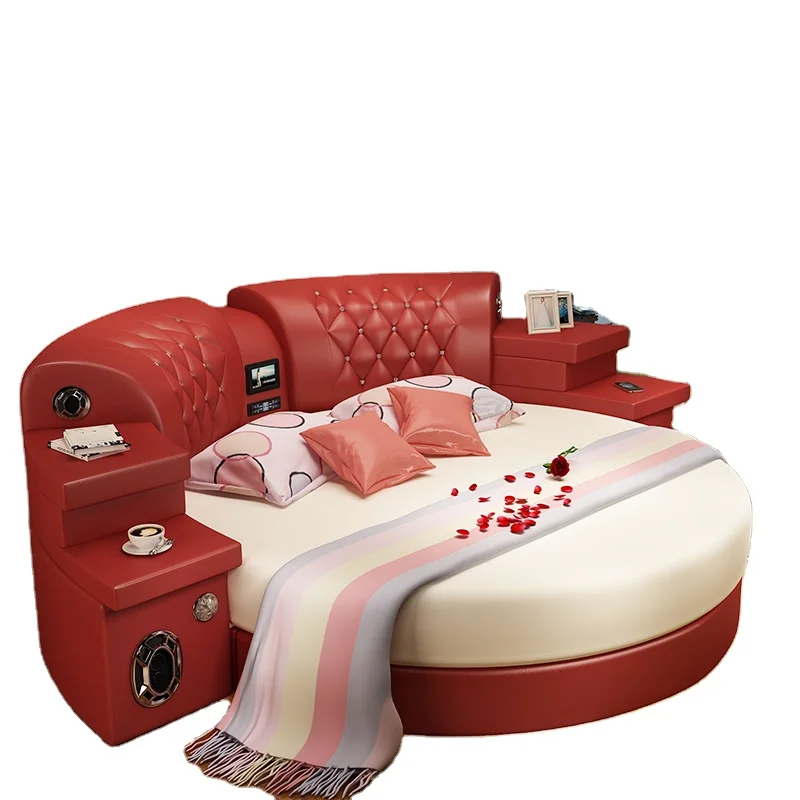 Круглая кровать 2021 Новое поступление многофункциональная музыкальная кожаная домашняя мебель для спальни современная твердая древесина пакет на экспорт 1 комплект