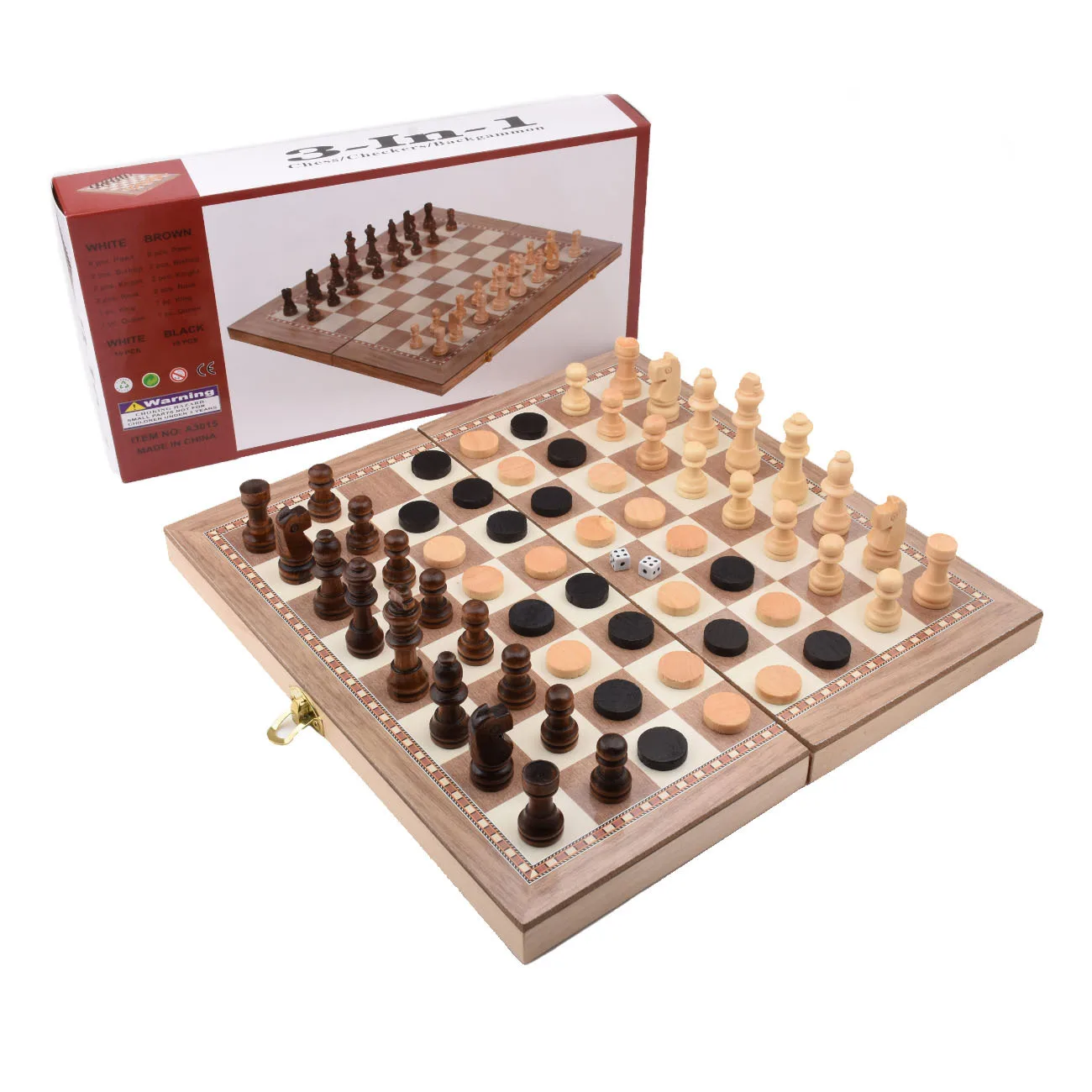 Folding wooden three-in-one chess set Wooden chess set  checkers portable entertainment board games