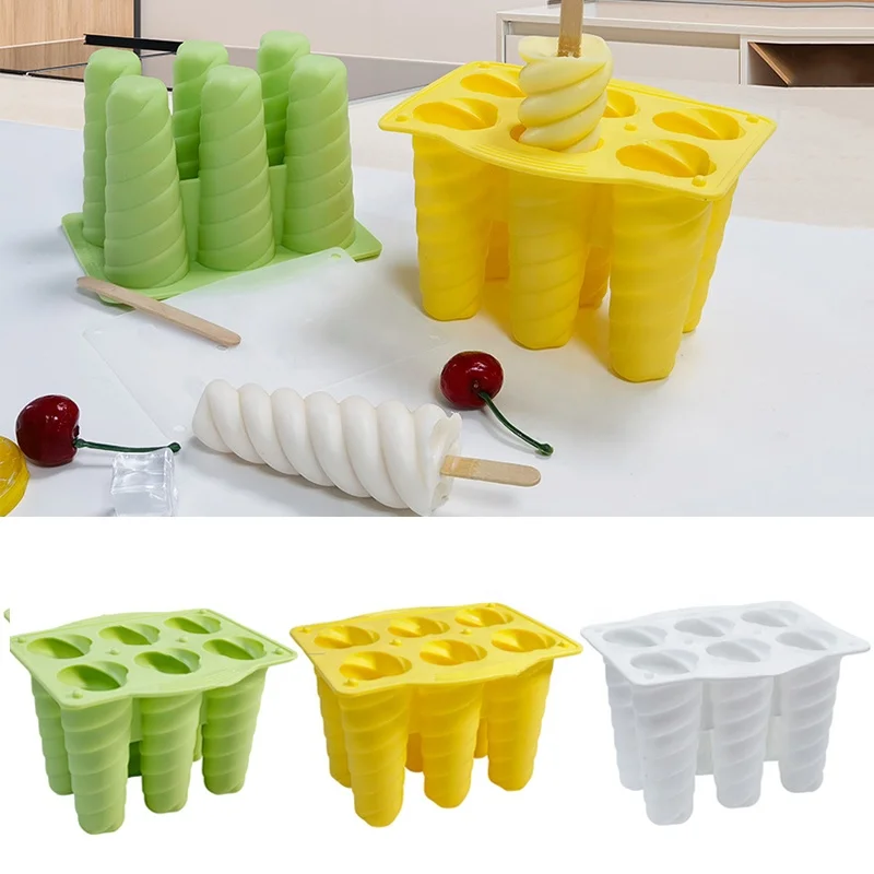 3d Diy 6 Holes Spiral Shape Homemade Silicone Popsicle Molds Easy Release Ice Cream Mold Silicone For Popsicle Ice Pop Maker