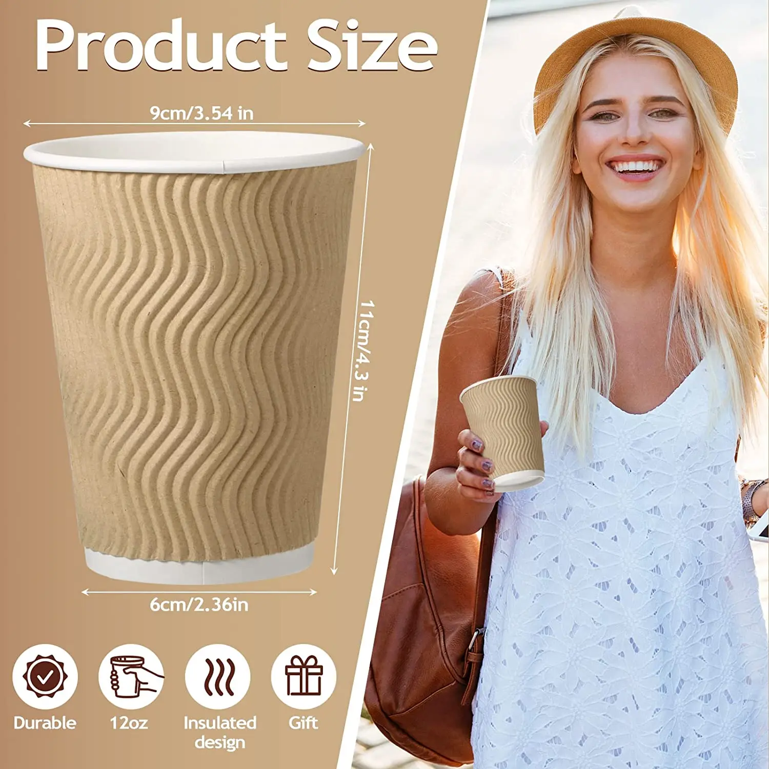 12 oz Paper Cups Bulk Disposable Ripple Insulated Ripple Wall Paper Coffee Cups