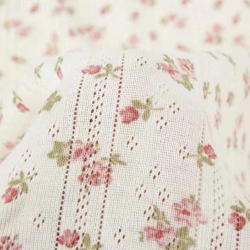 Boran Textile 100% Organic Cotton Knit Pointelle Fabric Elastic Custom Rib Knit Floral Digital Print Jacquard Knitting Fabric