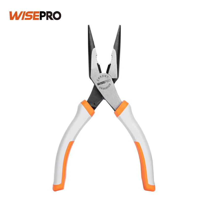WISEPRO Industrial CRV 170mm Hand Tools Long Nose Pliers Wire Cutter TPR Handle Long Nose Pliers Cheap Price