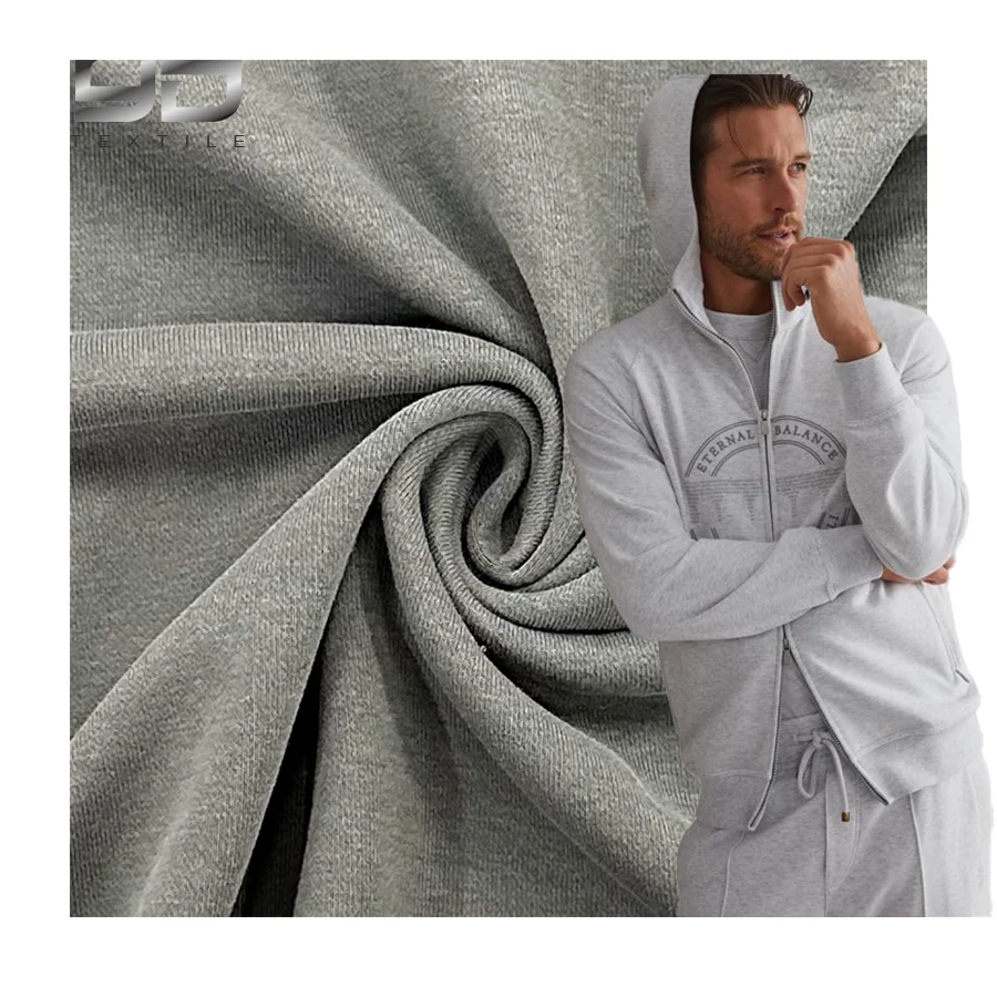 Shaoxing Textile Tc Solid Color 51%Polyester 49%Cotton Gray Polyester Cotton Fabric Thick French Terry Fabric