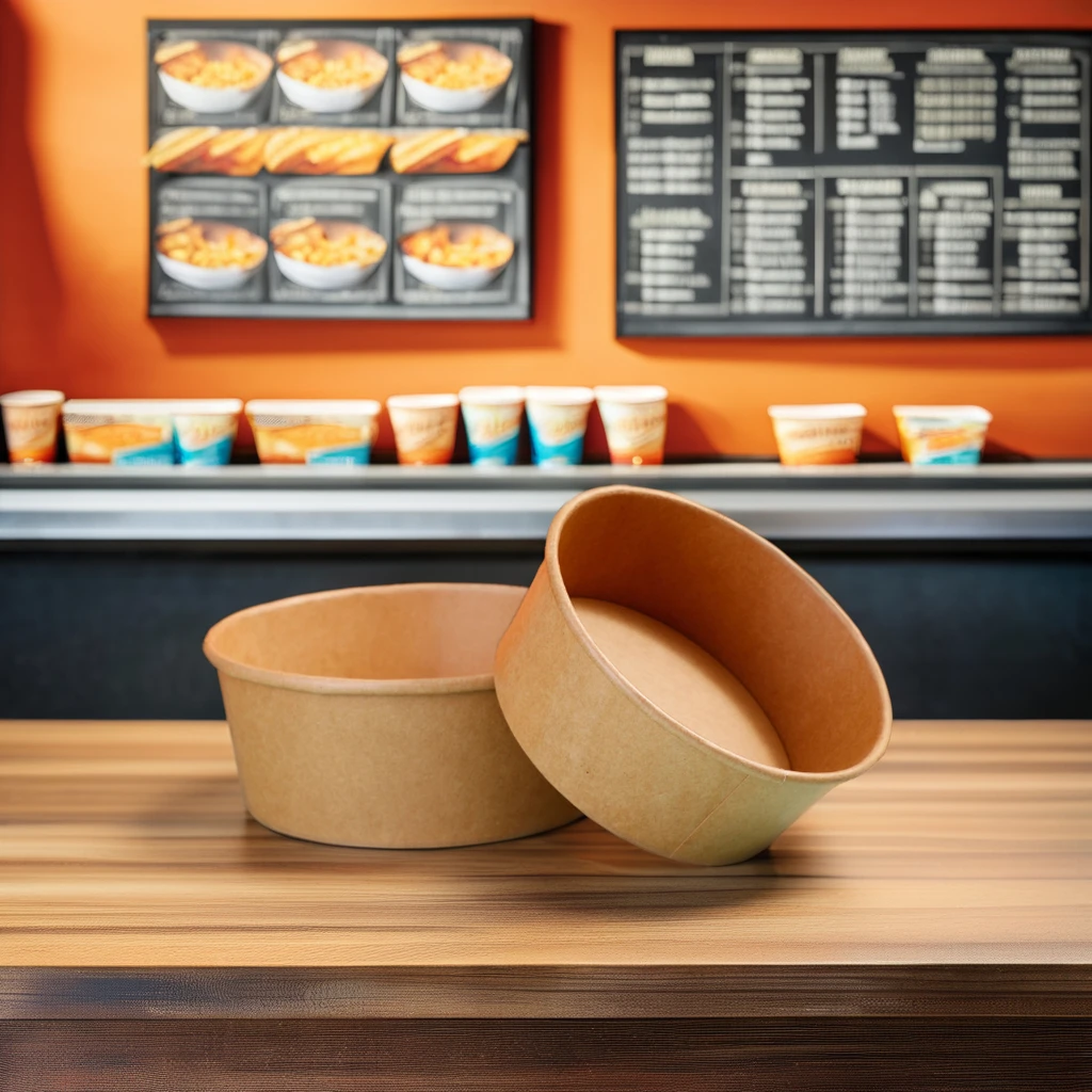 Hot Production with 500ml -1300ml Food Paper 300gsm Cardboard Cups / Kraft Salad paper Bowl Paper Container with Lids