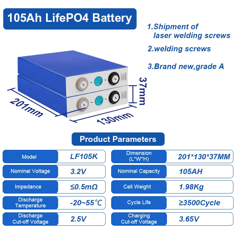 Best Selling EU Stock 3.2V 105Ah LF105 LFP LiFePO4 Lithium Ion Batteries