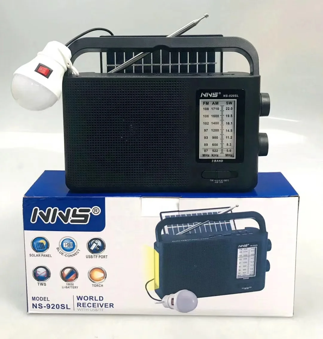 NNS 920SL FM AM SW 3 диапазона перезаряжаемое радио со светом с USB SD TF Mp3 солнечным