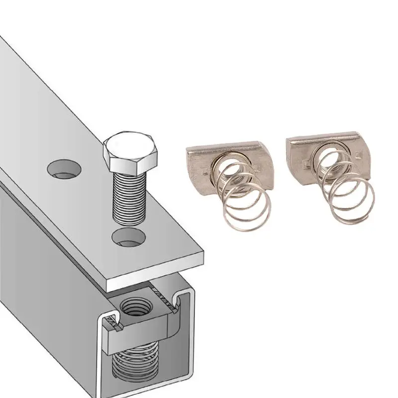 Customized High Quality Stainless Steel 304 316 316L Channel Spring Nut M6 M8 M10 Spring Slot Nut Square Nut with Spring