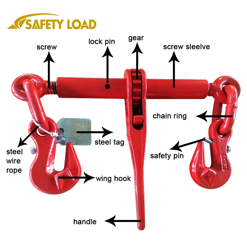JIULONG HIGH QUALITY Ratchet Type Load Binder with Wing&Pin Hook 8MM Safty Locking Pin