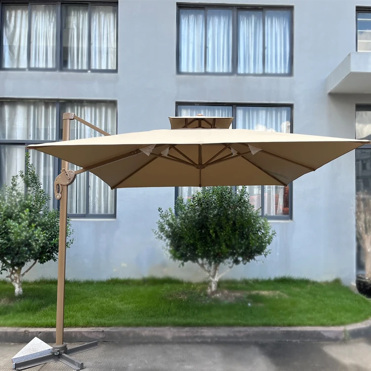 Uplion Big Roma umbrella  Double Top Garden patio Umbrella Aluminum Side Pole with Crank Cross Base Waterproof UV Protection