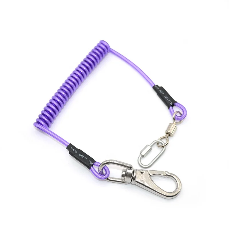 Cheap Wholesale Retractable Transparent Purple Nylon Coated Nylon Cable Lanyard With Swivel Snap Hooks