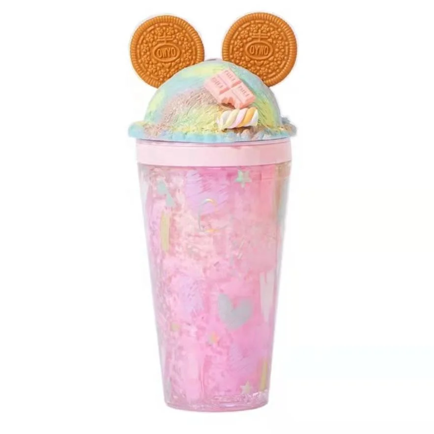 16 oz Double Walled Plastic Dome Lid Mick Ice Cream Ears paper coffee Tumbler Cups with lids and straws