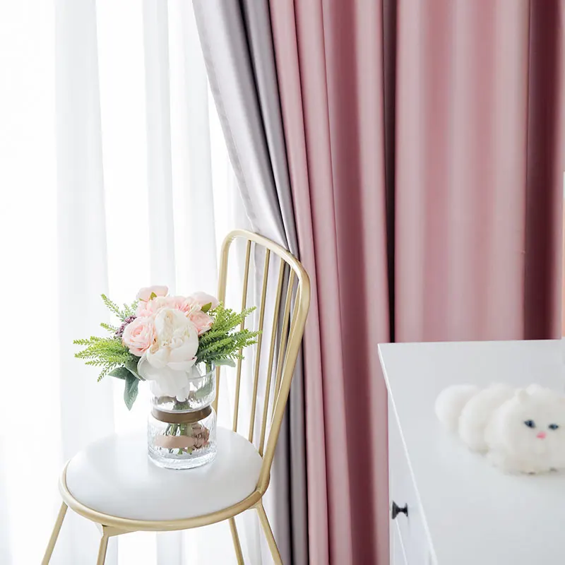 Classic Royal Quality Blackout Curtains Window Grommet Top Boho Room Darkening Light Pink Gray Patchwork Curtain For Kitchen