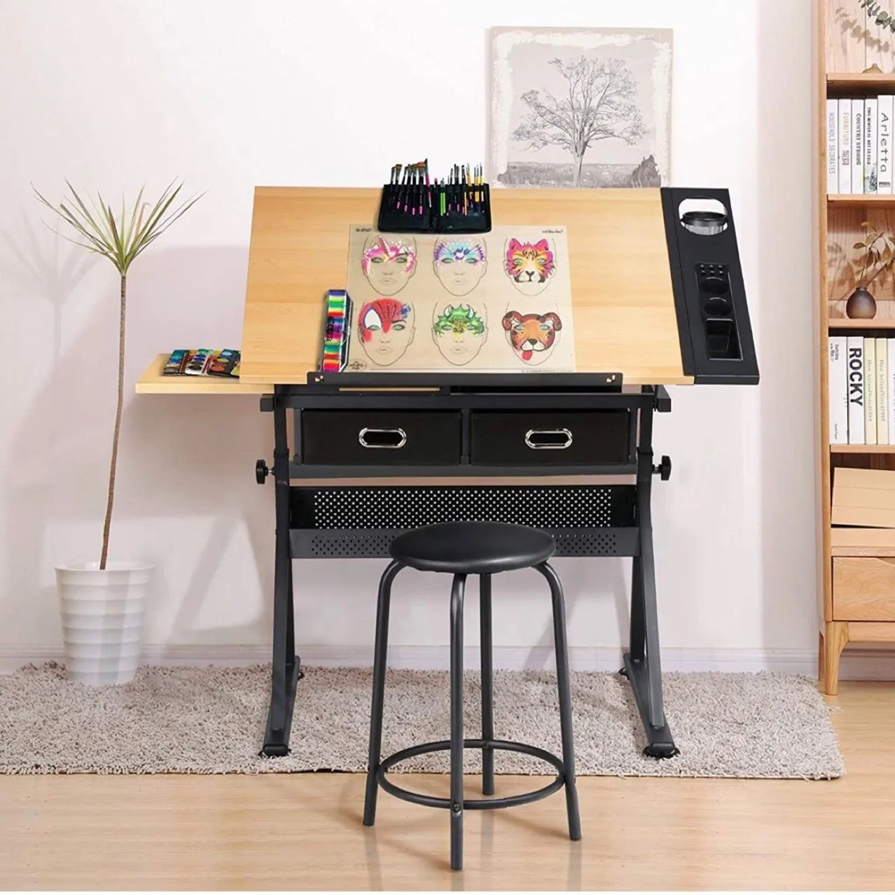 School Furniture Wooden Height Adjustable Draft Desk Drawing Table Desk