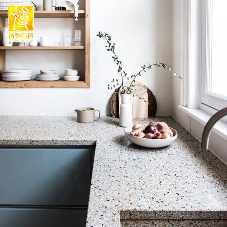 BOTON STONE Popular Artifical Terrazzo Kitchen Countertop Prefab Terrazzo Countertop White Terrazzo Countertop