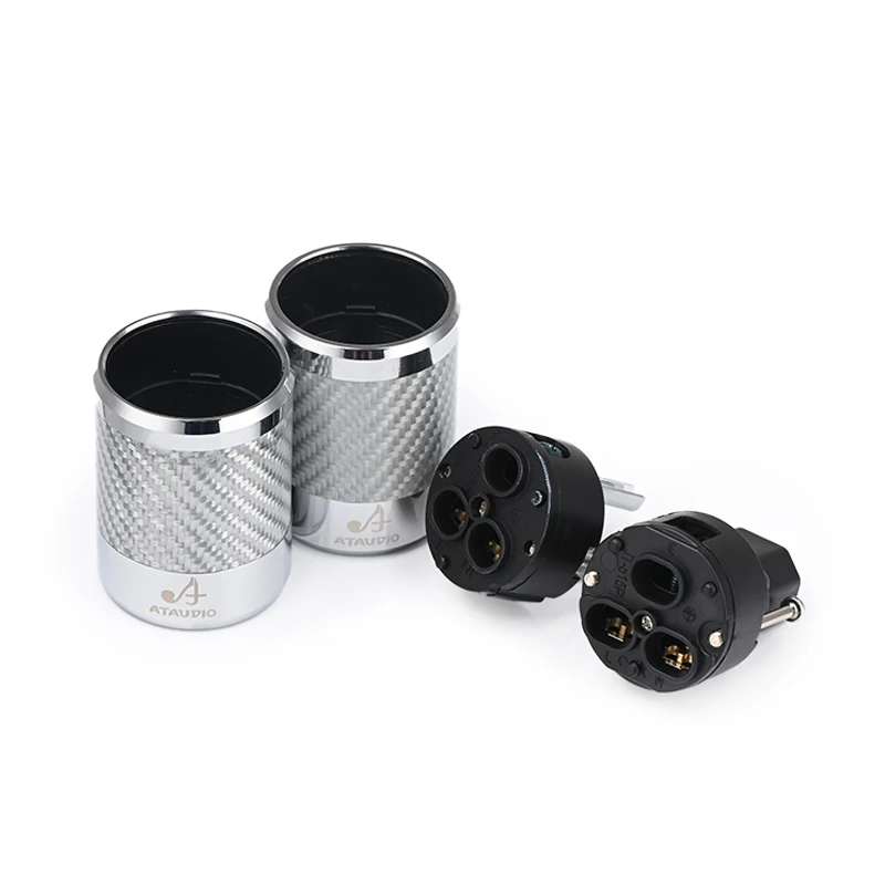 HIFI DIY Power Connector ATAUDIO Carbon Fiber Rhodium Plated Power Electrical Plug Male Female US EU Standard Grounding Adapter