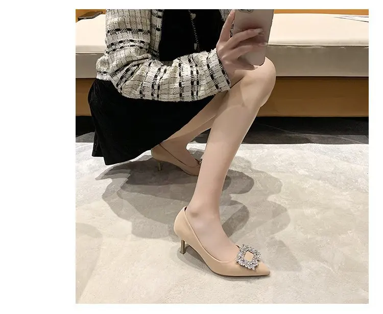 Amazon AliExpress Hot Sale Banquet Lady High Heels Candy Color Satin Bling Rhinestone Buckle Party Girls Heels