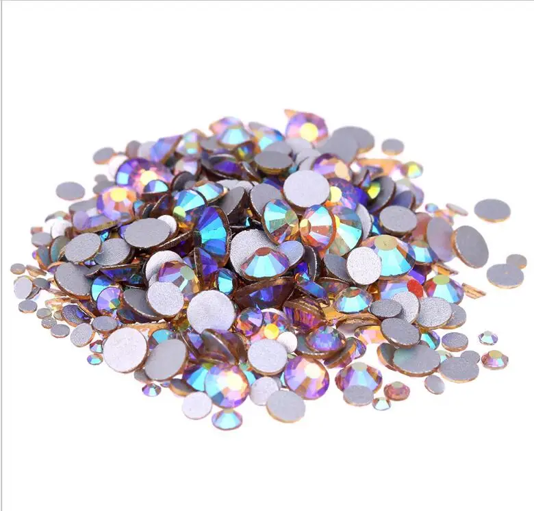Crystal AB Glass Loose Beads  Non Hotfix Flat Back Rhinestones