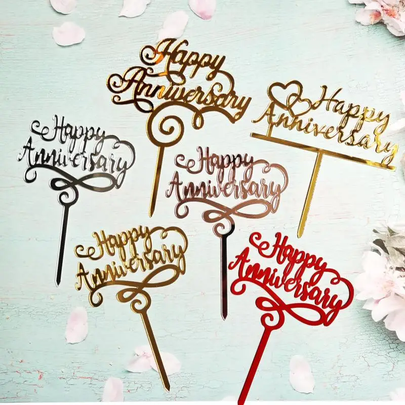 Acrylic Glitter Gold  Cake Topper Acrylic for happy birthday  congratulations Happy Anniversary party decorations