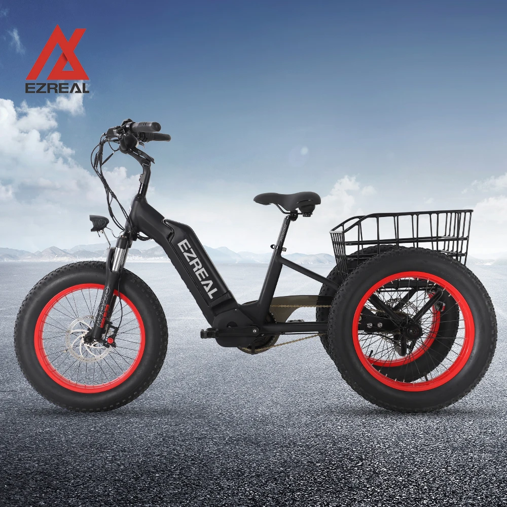 EZREAL high performance 500w mid drive electric tricycle 3 wheels e trike cargo bike with shimano nexus 3 speed eco bicycle