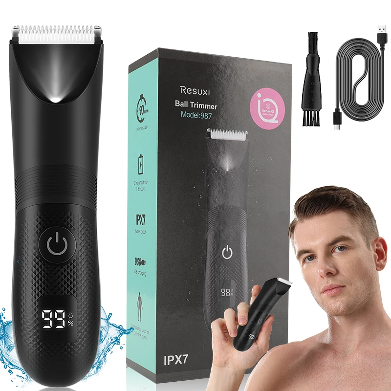 Lanumi 987 ipx7 Водонепроницаемая машинка для стрижки волос на теле лобковый триммер Бритва со светодиодным дисплеем в паху мужчин