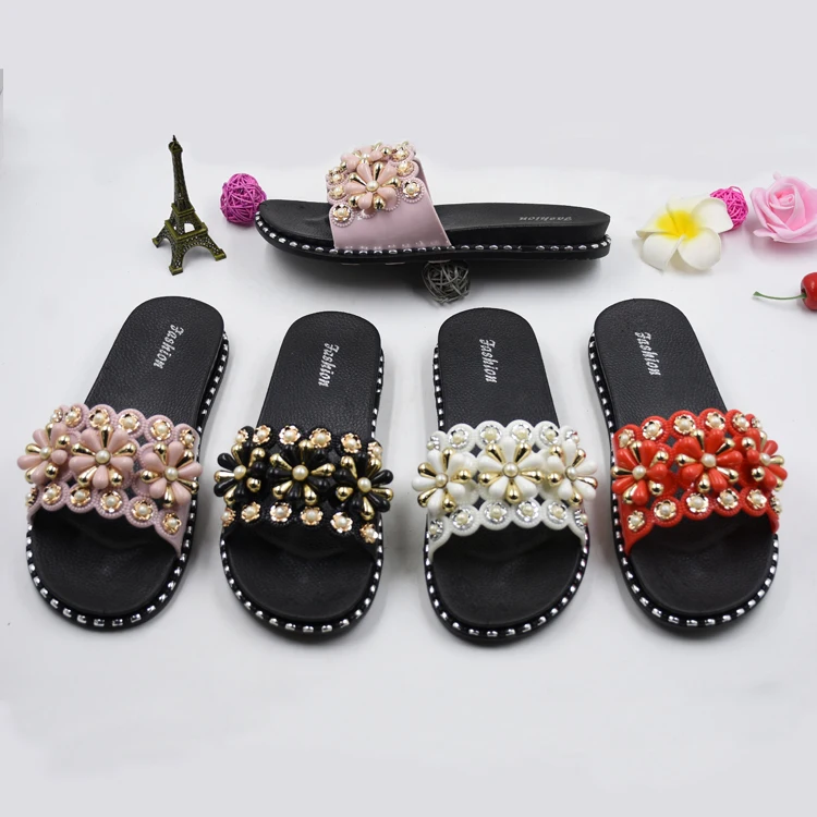 High Quality Outdoor Floral Custom PVC Footwear Slides Women Open Toe Flowers Slippers  with Low Price